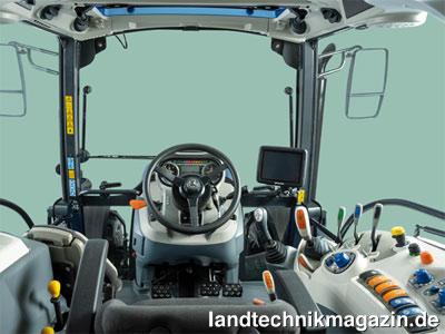 Bild: Die Total View Slim Kabine der neuen Landini Serie bietet große Glasflächen und eine ergonomische Bedienung.