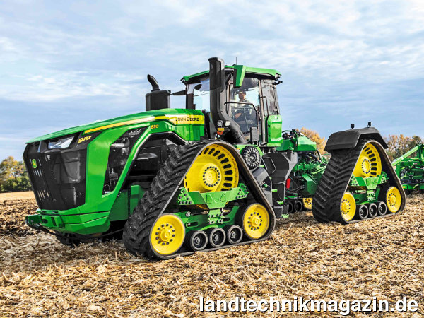 lDie neuen knickgelenkten John Deere Raupenschlepper 9RX 710, 9RX 770 und 9RX 830 erweitern die Großtraktoren-Baureihe 9RX nach oben.