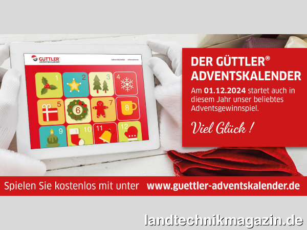 lGüttler Adventskalender 2024: Vom 01.12. bis 24.12.2024 werden unter www.guettler-adventskalender.de praktische Preise verlost.