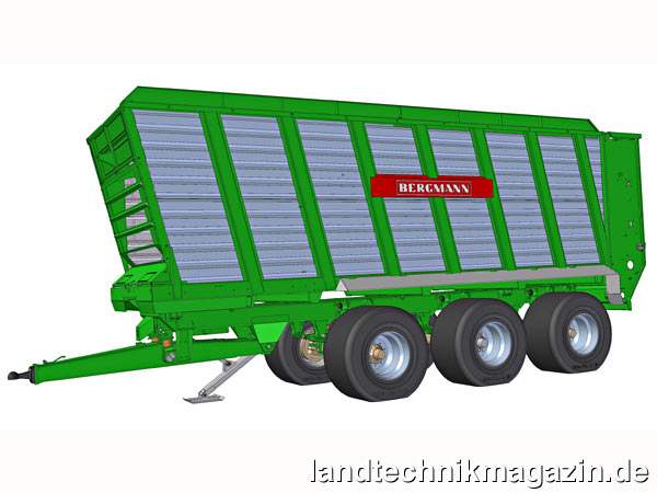 lDas moderne Design des Aufbaus des Häckseltransportaufbaus HT 45 S von Bergmann wurde mit hoher Stabilität durch breite Seitenrungen kombiniert und fügt sich so in eine fortschrittliche Häckselkette ein. Außerdem führt die Leichtzügigkeit des Fahrzeugs – in Zeiten hoher Energiekosten – zu einem weiteren, enormen wirtschaftlichen Vorteil.