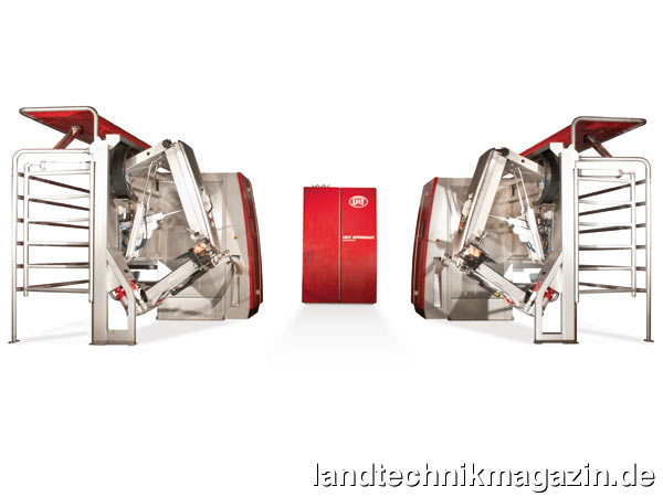 Bild: Der Lely Melkroboter Astronaut A4 ist modular aufgebaut. Die Zentraleinheit hat ein zentrales Absaug- und Reinigungssystem für bis zu zwei Melkboxen. Sie ist eine eigenständige Einheit und bei einer Konfiguration mit zwei Melkboxen ist ein Abstand von bis zu 30 m möglich; dadurch ergibt sich mehr Flexibilität und Platz für die Aufstellung der Melkboxen im Stall.
