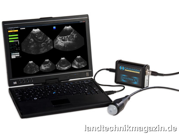 lDas SONTRACE Vet – Ultrasound System von Draminski macht die Ultraschalluntersuchung mit Hilfe des Laptops möglich. Der Anschluss erfolgt über den USB 2.0 Anschluss, über den auch die Stromversorgung der Sektorsonde erfolgt. Die Bedinung von SONTRACE Vet erfolgt über die mitgelieferte Software Draminski Sontrace System mit Tastatur, Touchpad oder Maus.