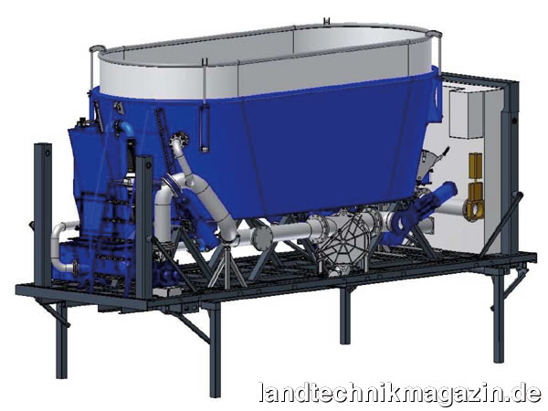 lCAD-Modell der neuen Vogelsang Mobile Feeding Unit MFU: Alle Komponenten sind auf einem gemeinsamen Rahmen montiert.