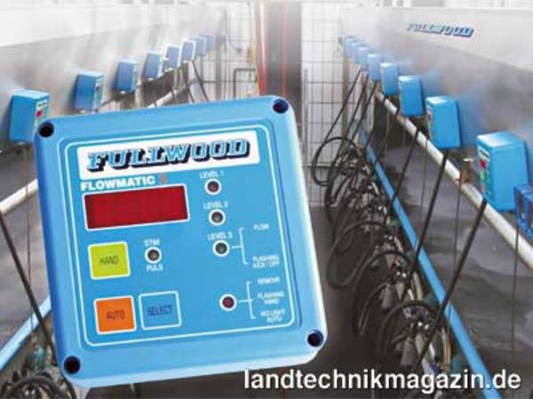 lDie neue FLOWMATIC S Abnahmesteuerung von Lemmer-Fullwood vereint die Stimulationspulsation für das automatische Anrüsten der Kühe mit der automatischen Abnahmesteuerung.