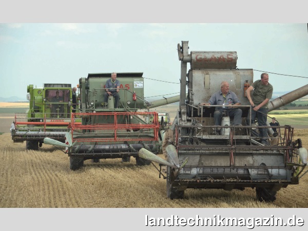 XL-Bild: Die drei Herausforderer beim CLAAS Mähdruschwettbewerb (von links): Claas DOMINATOR 100, Claas MATADOR GIGANT und Claas SF.