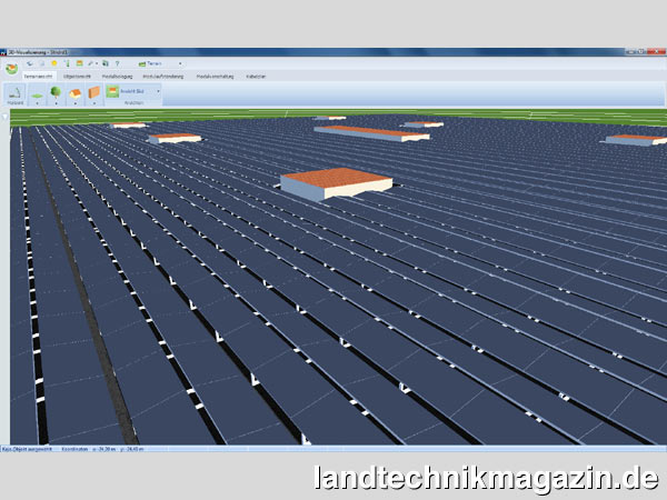 XL-Bild: Das Solarstromanlagen-Simulationsprogramm PV*SOL Expert 6.0 von Valentin Software stellt jetzt auch Freiflächenanlagen mit bis zu 5.000 Modulen dar.