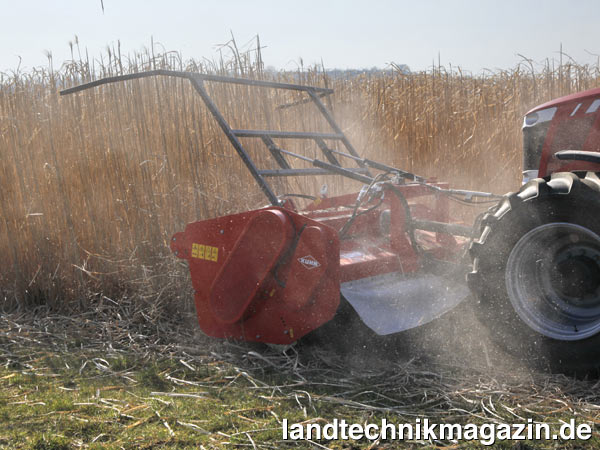 lFür die Ernte von dicht stehenden Energiepflanzen wie z.B. Miscanthus oder Arundo Donax hat Kuhn das neue Frontmulchgerät WS 320 BIO entwickelt. Es mulcht die Pflanzen und legt diese in einem Schwad zwischen den Traktorrädern ab.