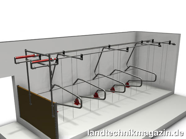 lDer neue MelkGuide von Schauer ist ein Kettenvorhang, der das Verlassen der Kühe aus den Liegeboxen bewirkt und wie ein „Weidezaun“ den Zugang zu den Boxen versperrt.