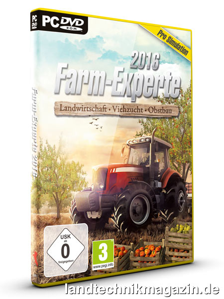XL-Bild: Der neue Agrar-Simulator Farm-Experte 2016 umfasst die Bereiche Landwirtschaft, Viehzucht und Obstbau. landtechnikmagazin.de verlost 5 Exemplare der Standard-Version.