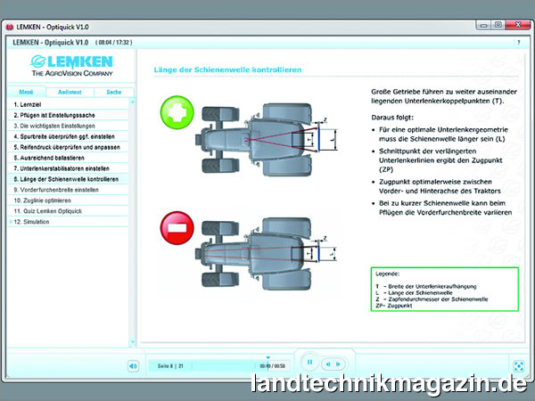 lLEMKEN - Richtig pflügen mit Optiquick ist ein Lernprogramm, indem systematisch die wichtigsten Grundsätze beim Pflügen und bei der Einstellung des Zug- und des Pfluggerätes behandelt werden.