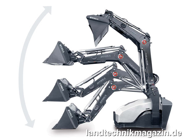 lDas neue Stoll Boom-Kick-Out-System besteht aus Pro Control Joystick, Controller, elektrohydraulischem Proportionalventil und einem Drehwinkelsensor. Durch die Halbautomatik muss die Stellung des Frontladers nur noch einmal programmiert werden.