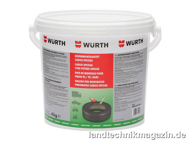 lDas neue Würth Reifenmontagefett Cargo Spezial erleichtert durch seine hohe Gleitfähigkeit laut Hersteller die Montage respektive Demontage von Groß-, Schwerlast-, Industrie-, und Landwirtschaftsreifen.