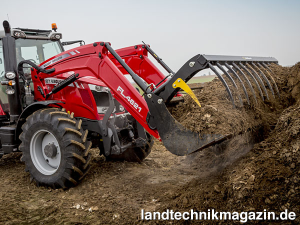 lMassey Ferguson führt als Nachfolger der Baureihe MF 900 die neue Frontlader-Serie MF FL mit nicht weniger als 20 unterschiedlichen Modellen ein. Vier davon ohne und 16 mit Parallelführung.