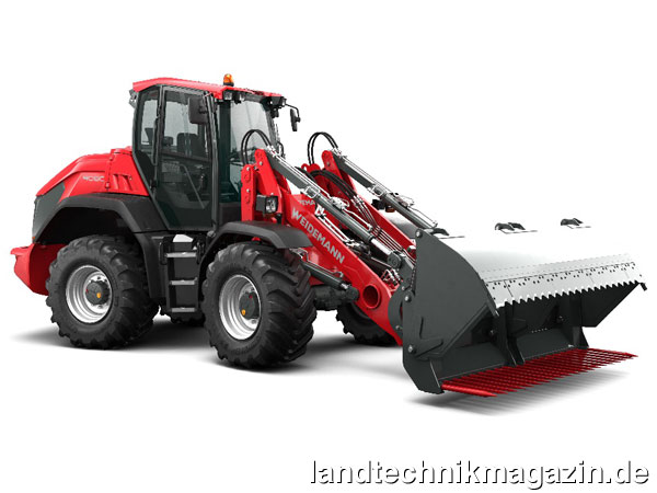 lDer neue Weidemann Radlader 9080 mit Ladeschwinge erzielt ein Gesamtgewicht von 10,7 t und ist ab Mitte 2018 lieferbar.