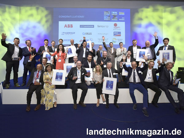 lAllen Grund zur Freude haben die Gewinner des Intersolar AWARD, ees AWARD und The smarter E AWARD 2018.