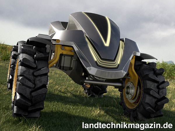 XL-Bild: Den zweiten Platz der Valtra Design Challenge belegten Yuri Kozowski und Paulo Biondan für »V-Icon«, einen fernsteuerbaren Aufsitz-Traktor mit Radantrieben und variabler Bodenfreiheit.