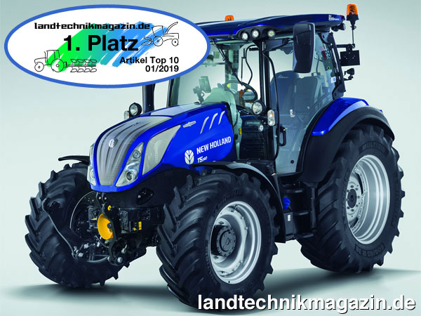 XL-Bild: New Holland konnte sich in den landtechnikmagazin.de Artikel Top 10 mit seinen neuen T5 AutoCommand Traktoren vom achten Platz im Dezember 2018 auf den ersten Platz im Januar 2019 deutlich verbessern.