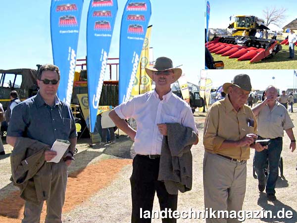 lVlnr.: Wolfgang Drewer (Sales Manager Geringhoff), Rudolf Tönnemann (Geschäftsführer Geringhoff) und August von Eckardstein (Repräsentant von Geringhoff) auf der Nampo Show in Südafrika.