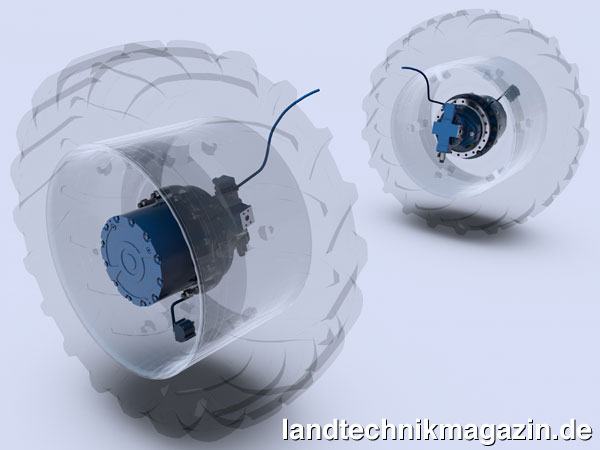 lNeben der dynamischen Bremse ist der Bosch Rexroth Fahrantrieb GFT 8000 nun optional auch als GFT 8150 TIS (Tire Inflation System) erhältlich.