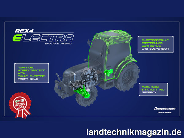 XL-Bild: EIMA Technical Innovation 20 21: Argo Tractors SpA, Landini Rex4 Electra Evolving Hybrid – Spezialtraktor.