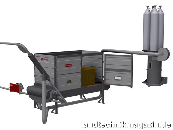 lDie neue Einstreulösung Schauer Strohmatic light 80 wurde entwickelt, um Großballen mit bereits gemulchtem Stroh aufzulösen und im Schweine- oder Kuhställen automatisch zu verteilen.