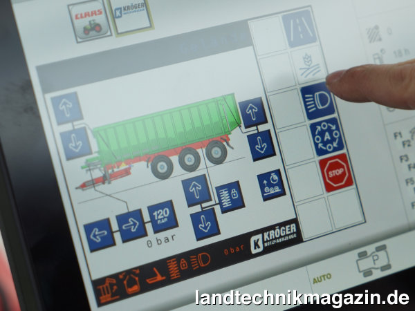 Bild: Kröger setzt bei der neuen ISOBUS-Bedienung für die agroliner Abschiebewagen nach eigenen Angaben auf einfach zu verstehende Pictogramme. Im Bild zu sehen ist die Anzeige des Feldmodus.